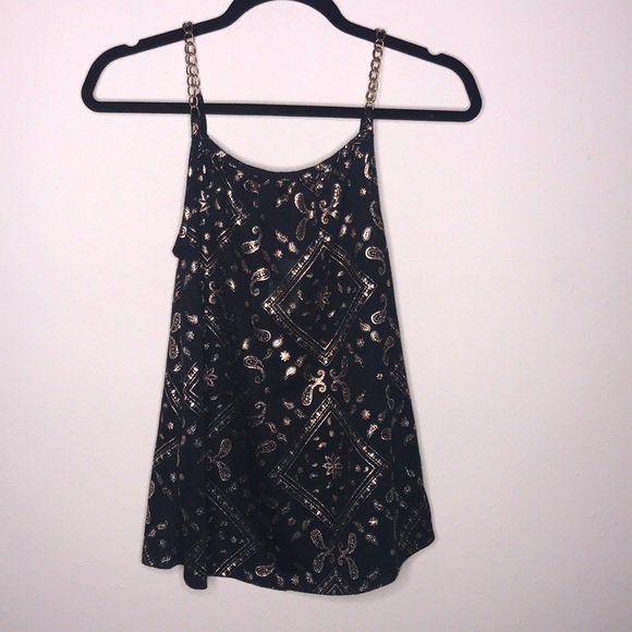 Love Tops - Black and Gold Chain bandana pattern top